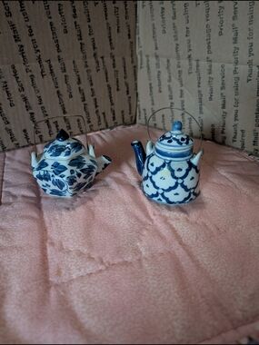 Pier 1 Blue and White Ceramic Mini Teapots